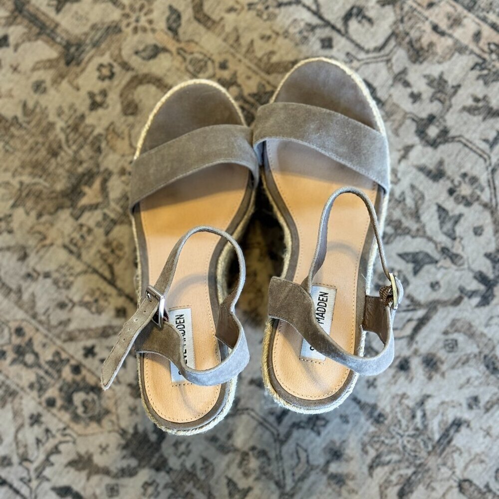 Steve Madden Alysssa Platform Wedge Sandals Women's Size 8.5 Taupe Espadrille - Picture 3 of 7